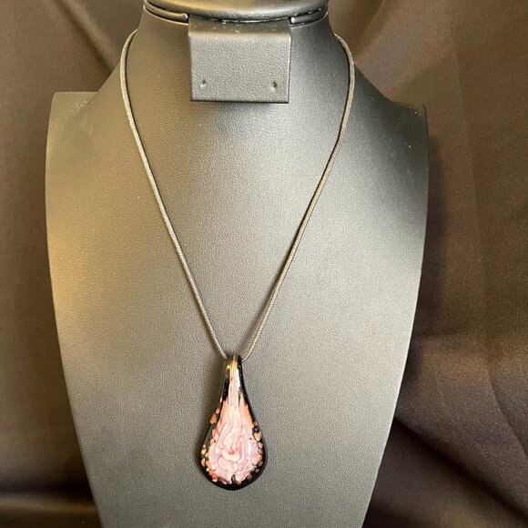 3D Pink Flower Dichroic Glass & Lampwork Pendant - Picture 2 of 10